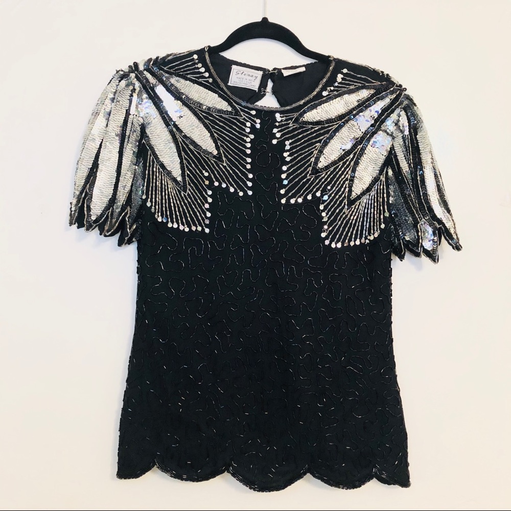 Vintage Stenay Sequined with Shoulder Accent Top